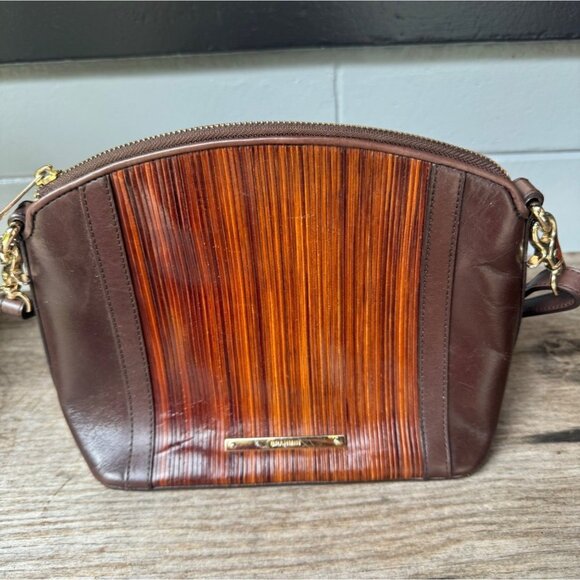 Brahmin Mini Duxbury Brown Balsa Wood grain bag - Picture 1 of 7